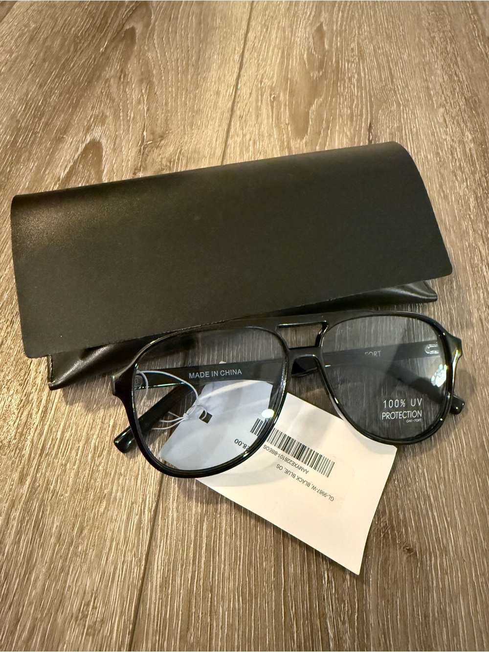New Oak + Fort Black Pilot Sunglasses w Blue Lens